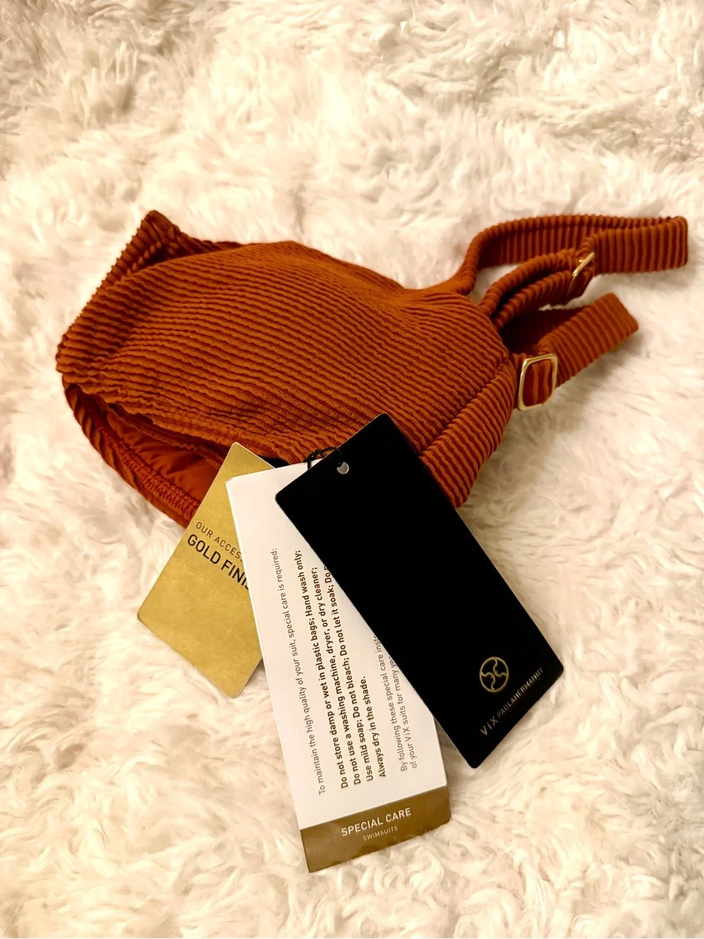 Vix Bikini Top Lina V-cut textured camel and gold bikini top bralette style - Picture 4 of 10
